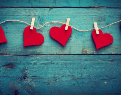 Hearts hanging on a string